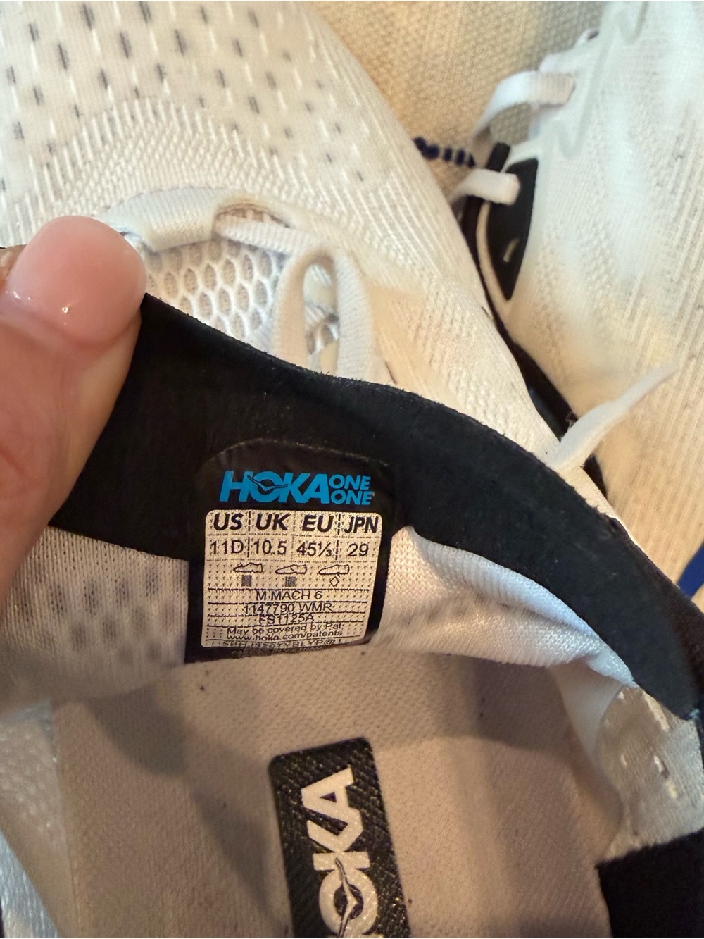 Men’s Mach 6 Hoka White Sneakers with Blue Logo - Picture 7 of 7